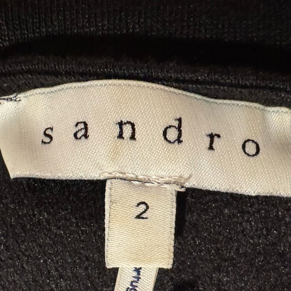 SANDRO 100% Linen w/ Lace Detail Long Sleeve Black Top Size 2 VGUC - Picture 4 of 5